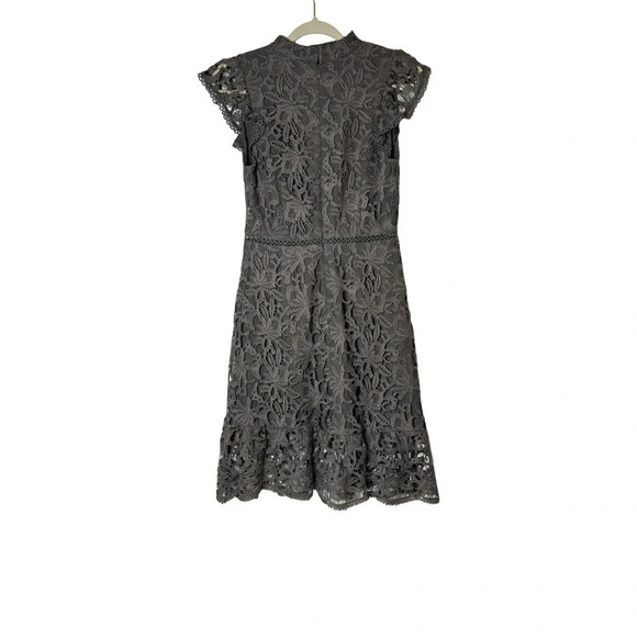 J.O.A. Floral Lace Choker Neck Fit & Flare Dress Charcoal Gray | Size Small NWT - Picture 7 of 9